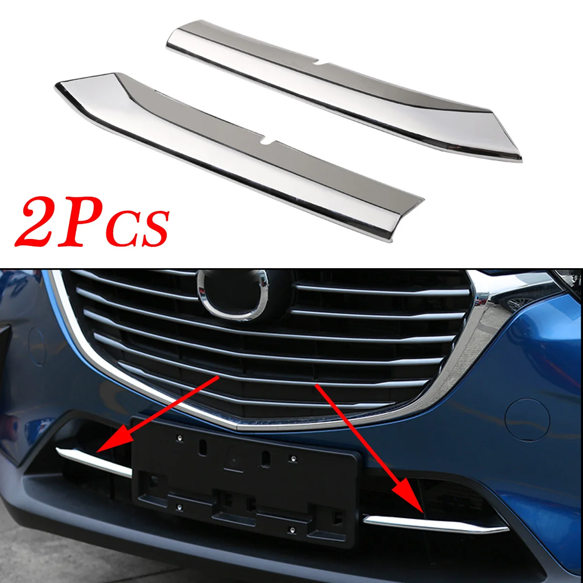 

2X Chrome Front Center Grille Stripes Bumper Head Air Inlet Cover Trim Fit For Mazda CX-5 KF Accessories 2017 2018 2019 Parts