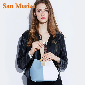 

San Maries 2 Straps Women Leather Bucket Luxury Designer 2020 Famous Brand Shopping Travel Shoulder Crossbody Women Tote