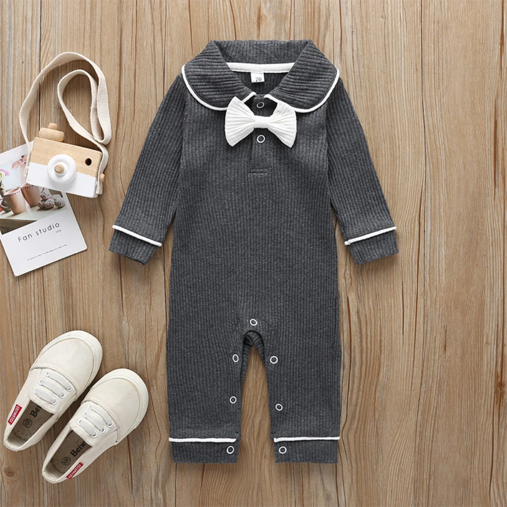 Toddler Romper Baby Girl Clothes Knitted Long Sleeve Bow doll collar Romper Jumpsuit Overall Outfit