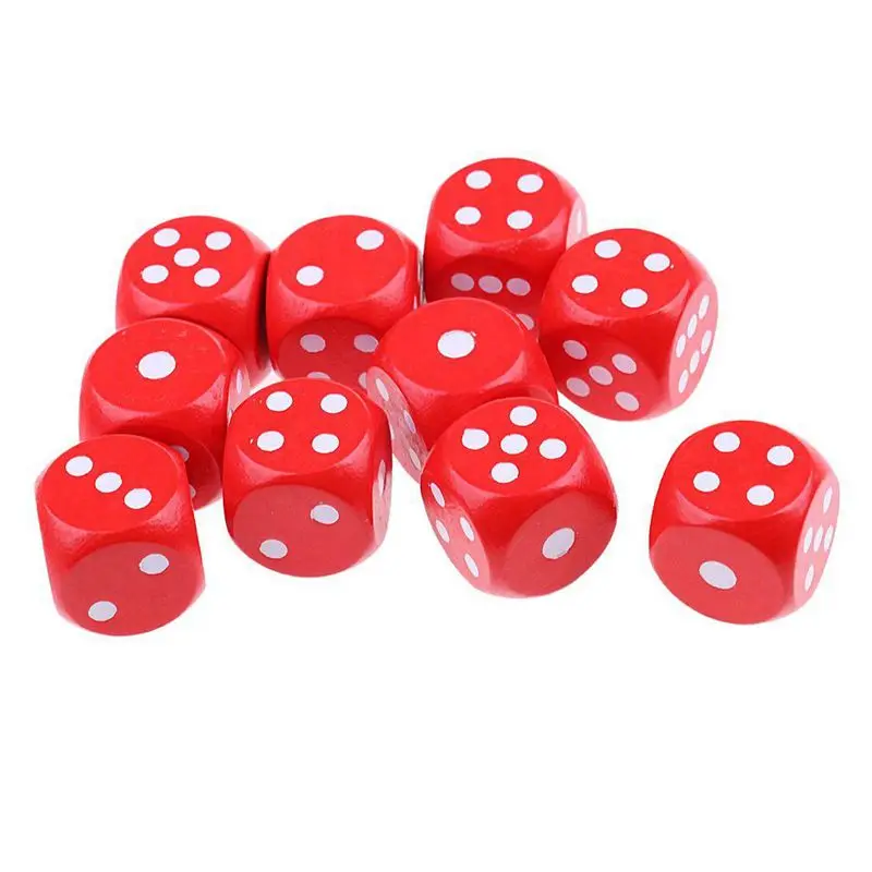 10 six-sided D6 dice for board games made of wood - red | Спорт и развлечения