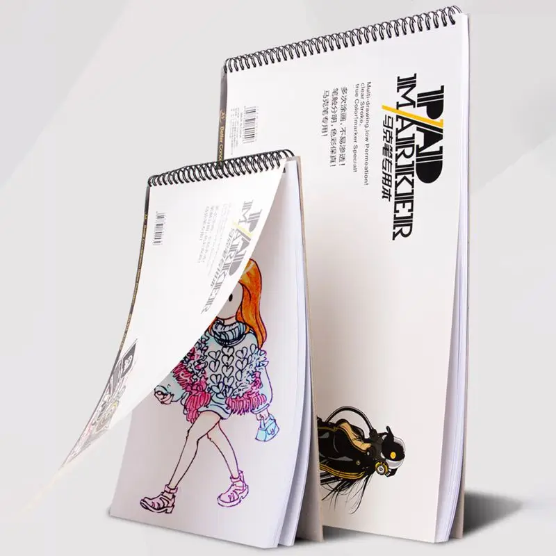 34 Sheet A3/A4/A5 Professional Marker Paper Spiral Sketch Notepad Book Painting Drawing Artist Supplies