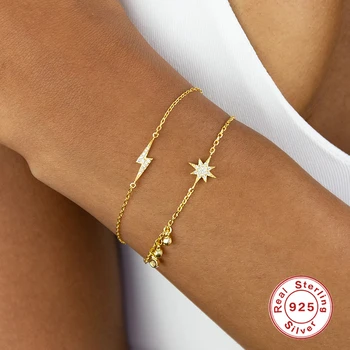 Ayudante Vintage anís estrella circón Flash pulsera de cadena para las mujeres Cadena de Color dorado pulseras de joyería de plata 925 pulseras mujer