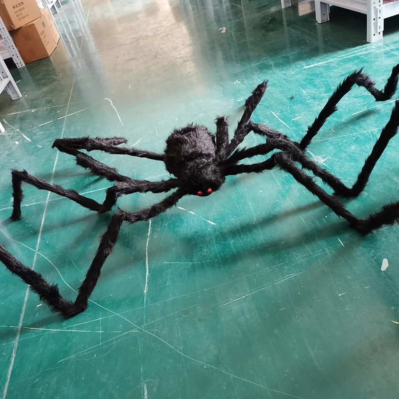 Halloween Super Big Plush Spider Decoration Kids Toy Giant Black Spider Web Party Outdoor Haunted House Decor Furry Hairy Spider