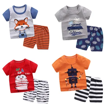 

New Arrival Summer Toddler Boys Kids Clothes Robot Print Short Sleeve T-shirt + Shorts 2 Piece Set Baby Boys Girls Clothing Sets