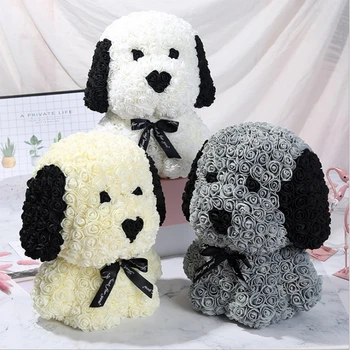 

2020 Dropshipping 38cm Red Dog Rose Teddy dog Flower Artificial Decoration Christmas Gifts For Valentines days Birthday