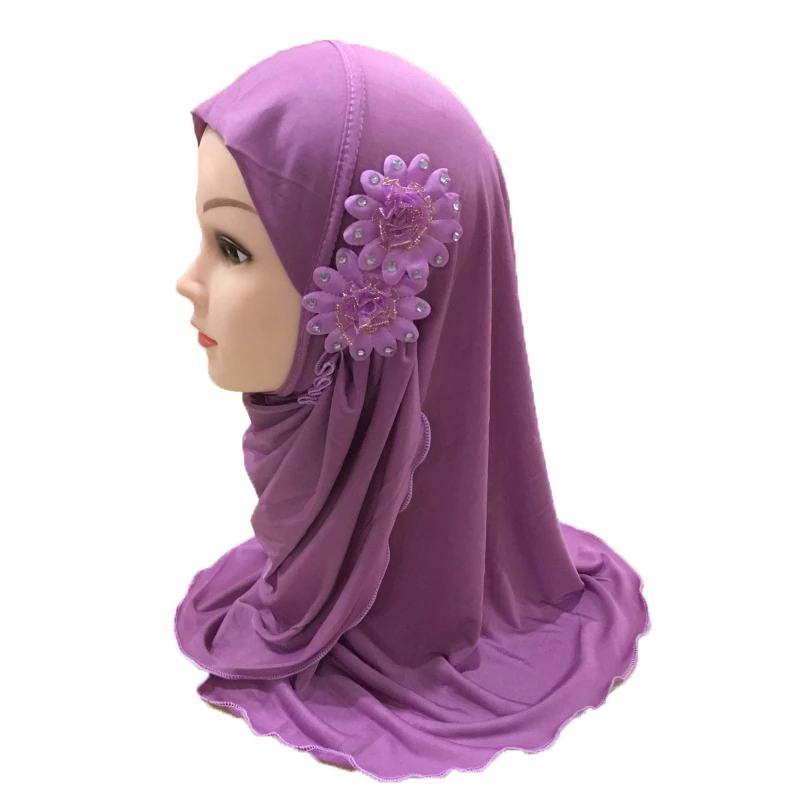 Мусульманский хиджаб, исламский шарф в арабском стиле для девочек, шали с двумя красивыми цветами для девочек 2-7 лет - Цвет: Bright Purple