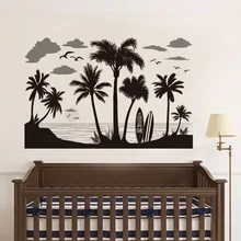 JM7325 новые стильные креативные черные настенные наклейки и белые с рисунком Кокосовая роща ПВХ наклейки на стену ТВ фон производители D