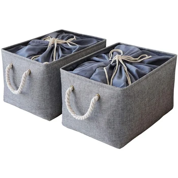 

Large Storage Baskets, Foldable Laundry Baskets with Drawstring Cover and 2 Handles, Storage Open Bins, Baskets