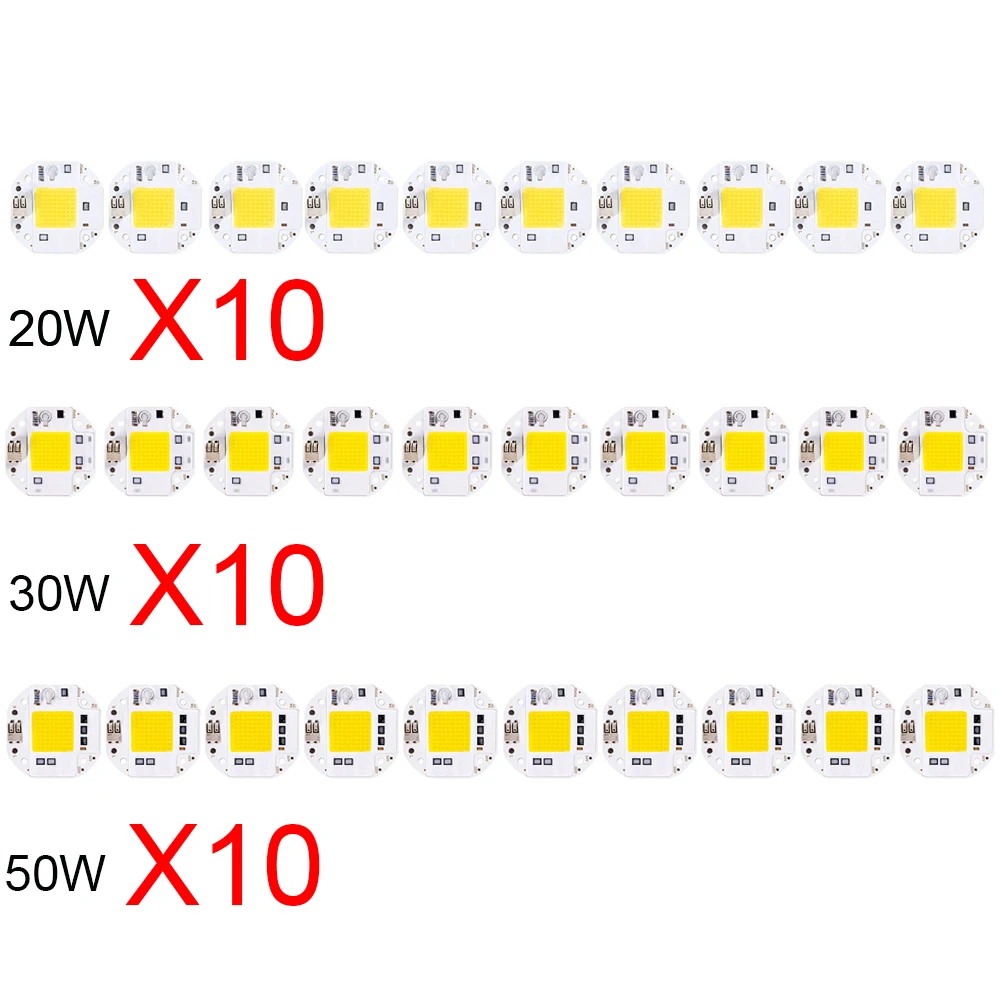 10PCS 220V LED chip 20W 30W 50W smart IC without driver COB chip LED bulb for floodlight spotlight Diy lighting floodlight