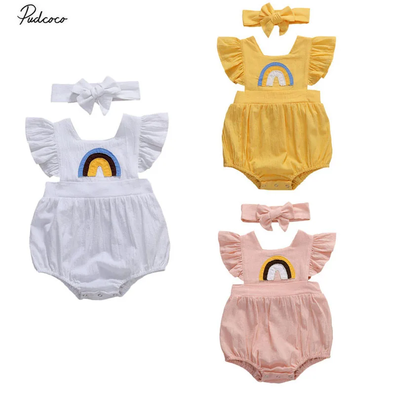 2020 Baby Summer Clothing Infant Newborn Rainbow Patch Bodysuits Baby