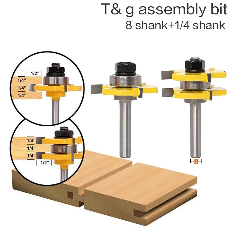 

2 pc 8mm Shank high quality Tongue & Groove Joint Assembly Router Bit Set 3/4" Stock Wood Cutting Tool - RCT