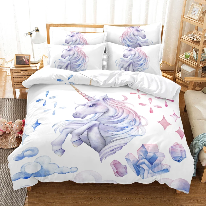 Cartoon Fantasy Unicorn Down Quilt Cover Pillowcase Home Textile 3D Digital Print Children Bedroom Decoration Home Textile