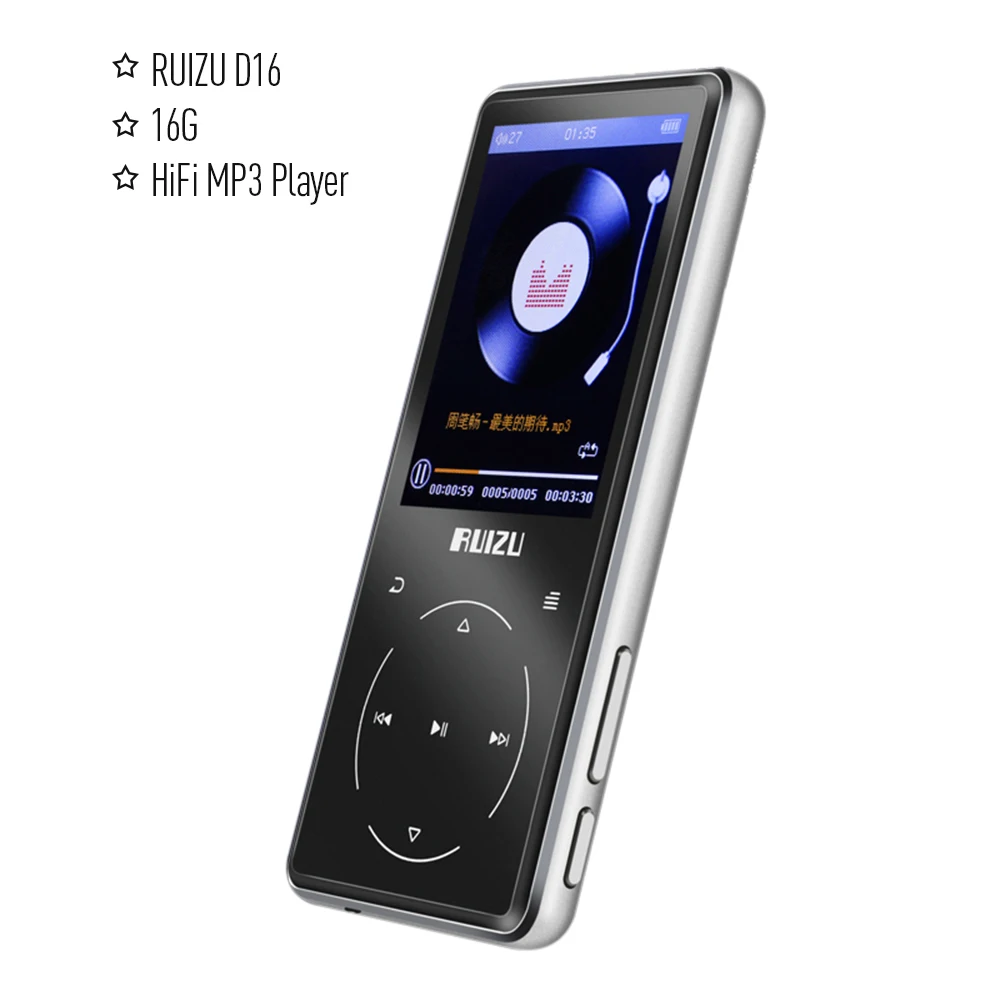 RUIZU D16 HiFi MP3-плеер 8G/16G 2,4 дюймов HD цветной экран сенсорная кнопка BT MP3 музыкальный плеер Поддержка fm-радио электронная книга часы видео - Color: Silver