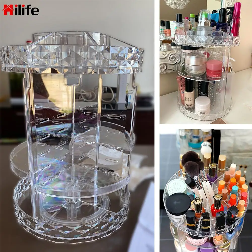 Makeup Organizer Large Capacity Transparent Acrylic Detachable Cosmetic Storage Box Multi-Function 360 Degree Rotation |