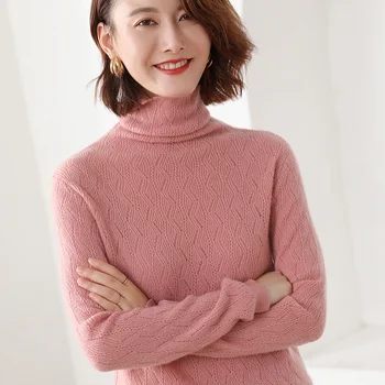 

2019 hot sale 100% goat cashmere high quality Women sweater Turtleneck Pullover Knitted Sweaters Winterr Pattern sweater tops