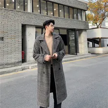 Мужской винтажный клетчатый шерстяной длинный Тренч, Мужской Женский Уличная модная повседневная куртка, верхняя одежда