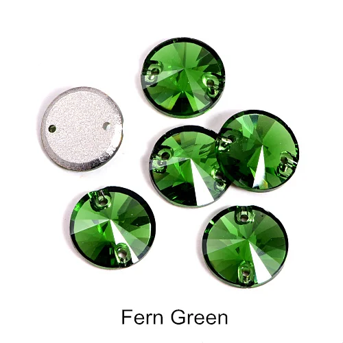 40pcs AAAAA Quality 12mm Round Rivoli Glass Sew On Rhinestones Flatback Crystal Sewing Strass for DIY Wedding Dress B1248 - Цвет: T291-Fern Green