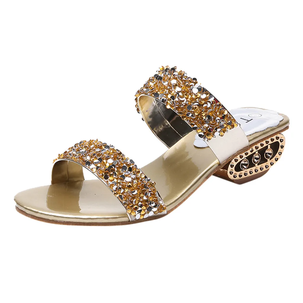 

Women's Ladies Sequins Bling Low Heel Beach Sandals Roman Sexy Solid High Quality Outsid Simple High Heel Pumps Shoes Big Size