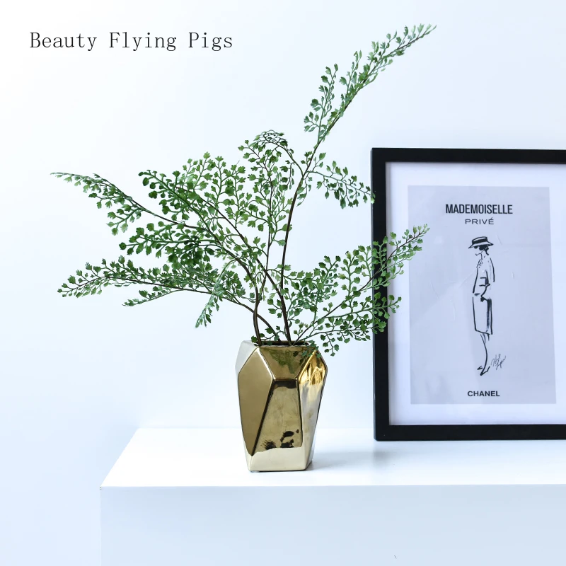 Light luxury Nordic gold plating geometric ceramic vase creative simple home living room bedroom shop art decoration ornaments
