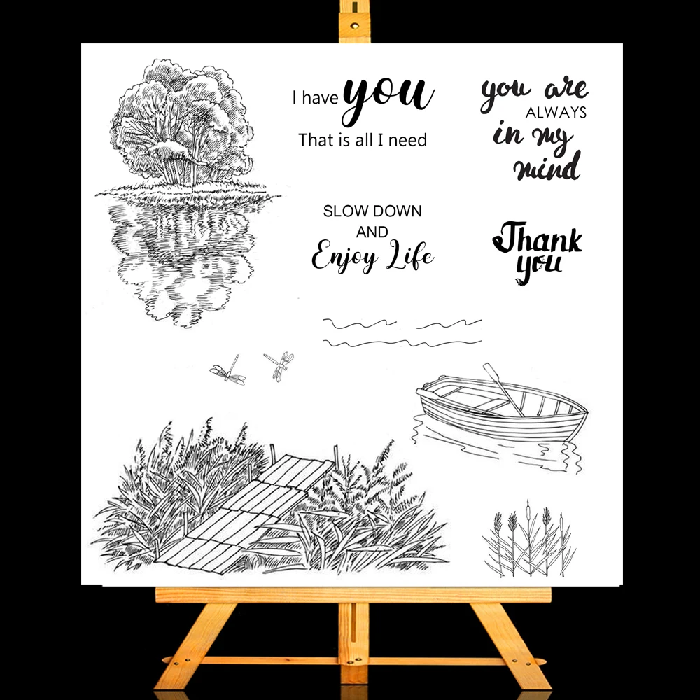 AZSGRiversideboatRubberClearStampsSealForDIYScrapbookingCard