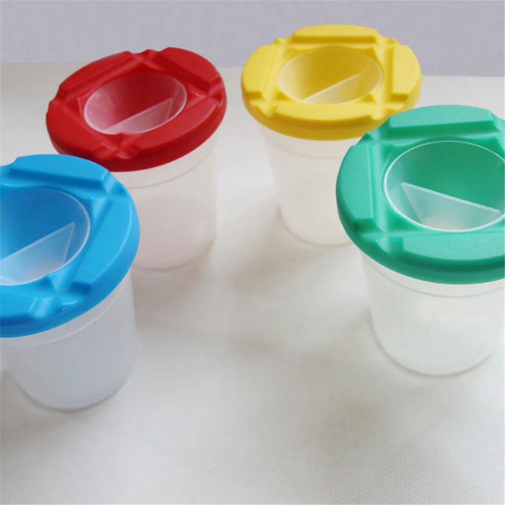 4pcs Paint Brushes and 4pcs No Spill Paint Cups with Lids for Kids  Beginners - AliExpress