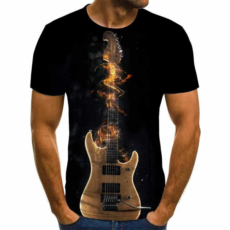 

2020 New Mens 3d Guitar Printed Fashion Short Sleeves T Shirt Daily Short Sleeve Tee Tshirt Female Psychedelic Clothes