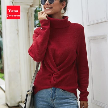 

Turtleneck Knitting Sweater Warm Long-sleeved Tops Women Casual Solid Color Cross Ripple Sweater Autumn Winter Clothing Tops New