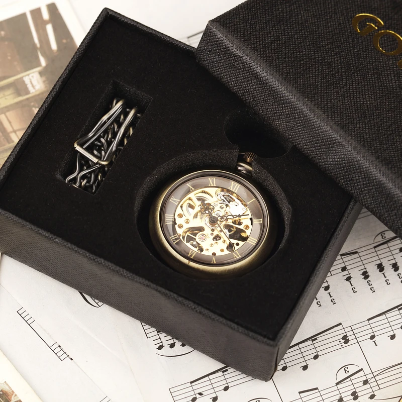 Vintage Watch Necklace Steampunk Skeleton Mechanical Fob Pocket Watch Clock Pendant Hand-winding Men Women Chain Gift
