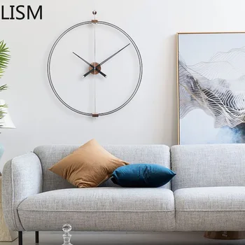 

Large Spain Luxury Wall Clock Metal 3d Clcoks Wall Home Decor Walnut Living Room Silent Watch Modern Horloge Murale Gift D045