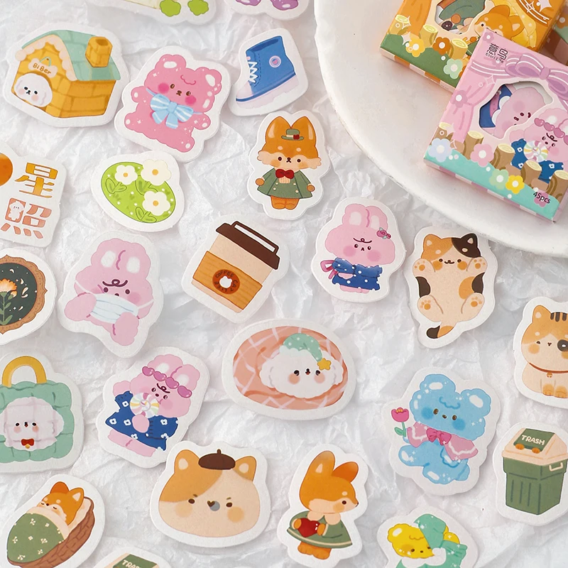 

48box Sticker Stationery Gift Scrapbook Decoration Handbook DIY Diary Album Forest Baking Student Reward Cute Animal Wholesale