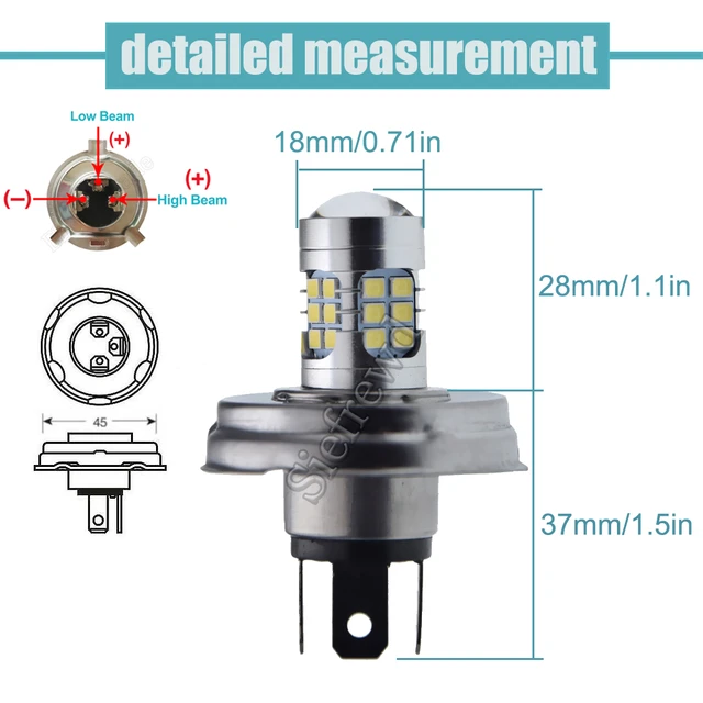 Ampoule de phare de motocyclette P45T R2 CSP, feux de croisement et de  route, lumière blanche 12V-80V DC, pour Scooter, cyclomoteur, ATV, 2 pièces