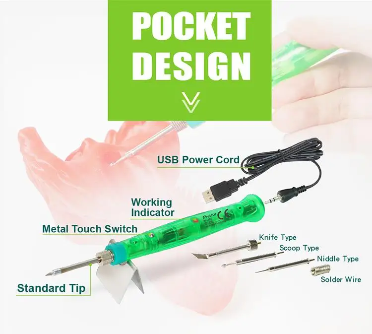 Pro'skit SI-169U 3D Printing Finishing Tool Maintenance Soldering Iron Group Tools 8W Handheld USB Electric Soldering Iron Set hot air soldering