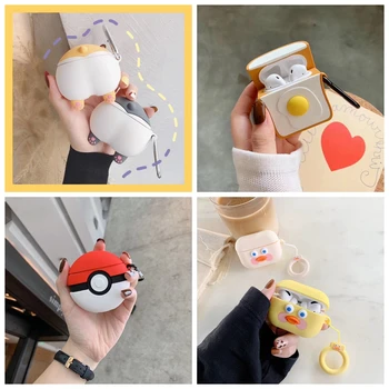 

For AirPods Pro Case 3D Cute Dog Corgi Duck Toast Kawaii Earphone Cover For AirPods Pro 3 Soft Protect Case with Keychain