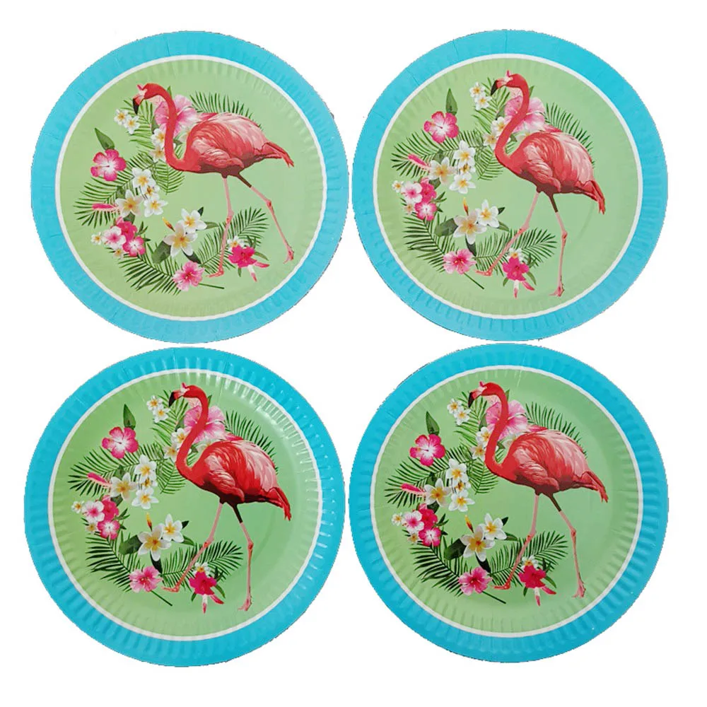 10pcs Hawaii Summer Party Tableware Flamingo Birthday Disposable Paper Plates for Baby Shower Birthday Party Decorations Kids
