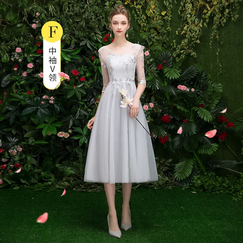 Серое трикотажное длинное платье Cheongsam, современное элегантное платье подружки невесты Qi Pao, женское традиционное китайское вечернее китайское платье-Ципао, акция - Цвет: Gray long section F