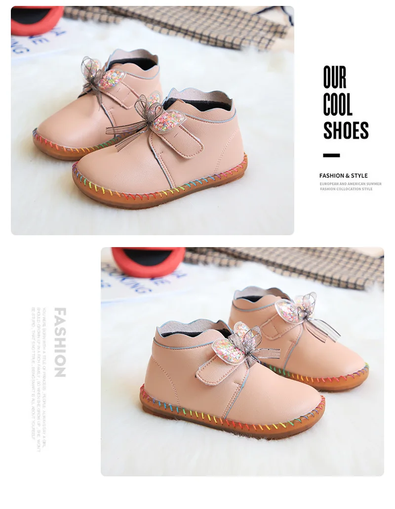 Girls boots winter new girls Martin boots fashion cartoon bow princess boots baby warm non-slip soft boots