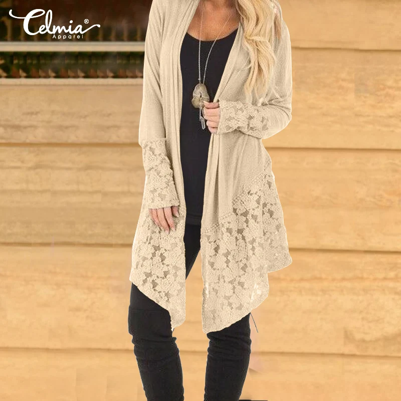 

Fashion Kimono Cardigan 2019 Celmia Women's Long Sleeve Lace Blouses Plus Size Retro Asymmetrical Tops Long Shirts Loose Blusas