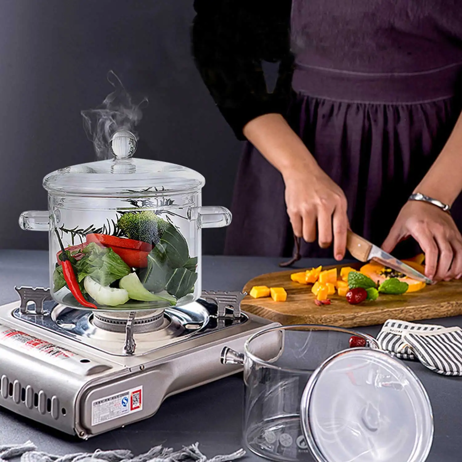 Kitchen Cookware Glass Pot With Lid Heat Resistant Pot Transparent - 1500Ml