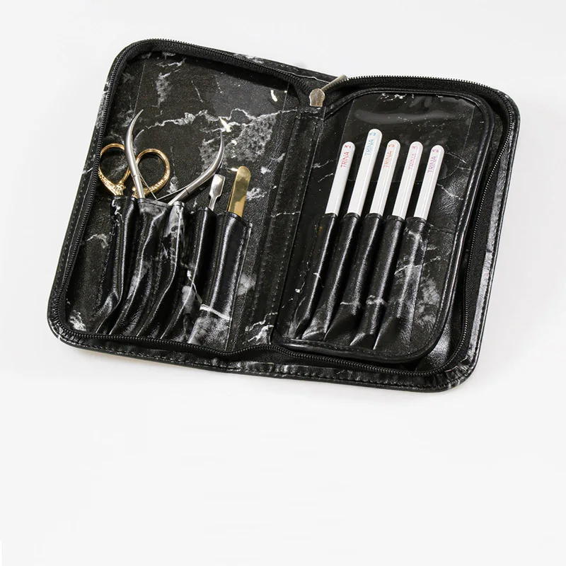 

PU Leather Marble Makeup Storage Wallet For Woman Brush Pen Clip Bag Full professional Manicure Empty Case Not Include Any Tools