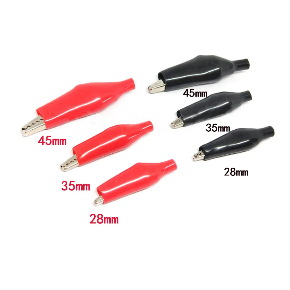 Alligator Clips 10PCS 28/35/45MM Metal Electrical Clamp Testing Probe Meter Black Red with Plastic Boot