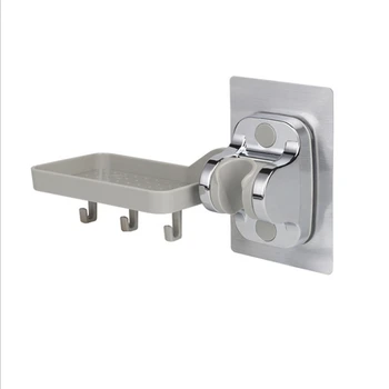 

Shower Head Holder with 3 Hook Soap Dish Rack Removable Wall Mount Shower Holder, Strong Adhesive Handheld Shower Head Mount for