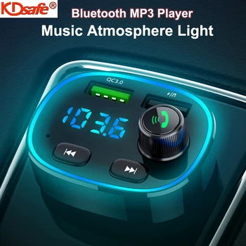 

KDsafe Smart Quick Charge QC3.0 AUX Car Bluetooth MP3 Player Dual USB Car FM Transmitter Colorful Ambient Light Display Screen