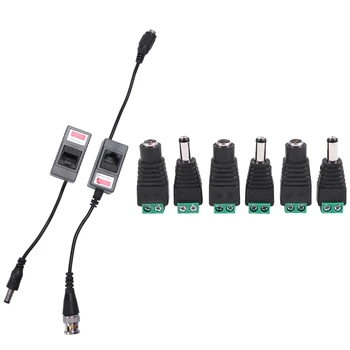 

2 x CCTV Camera UTP BNC Male to RJ45 Balun Transceiver with 6 Pcs 5.5X2.1mm Female + Male CCTV DC Power Connector