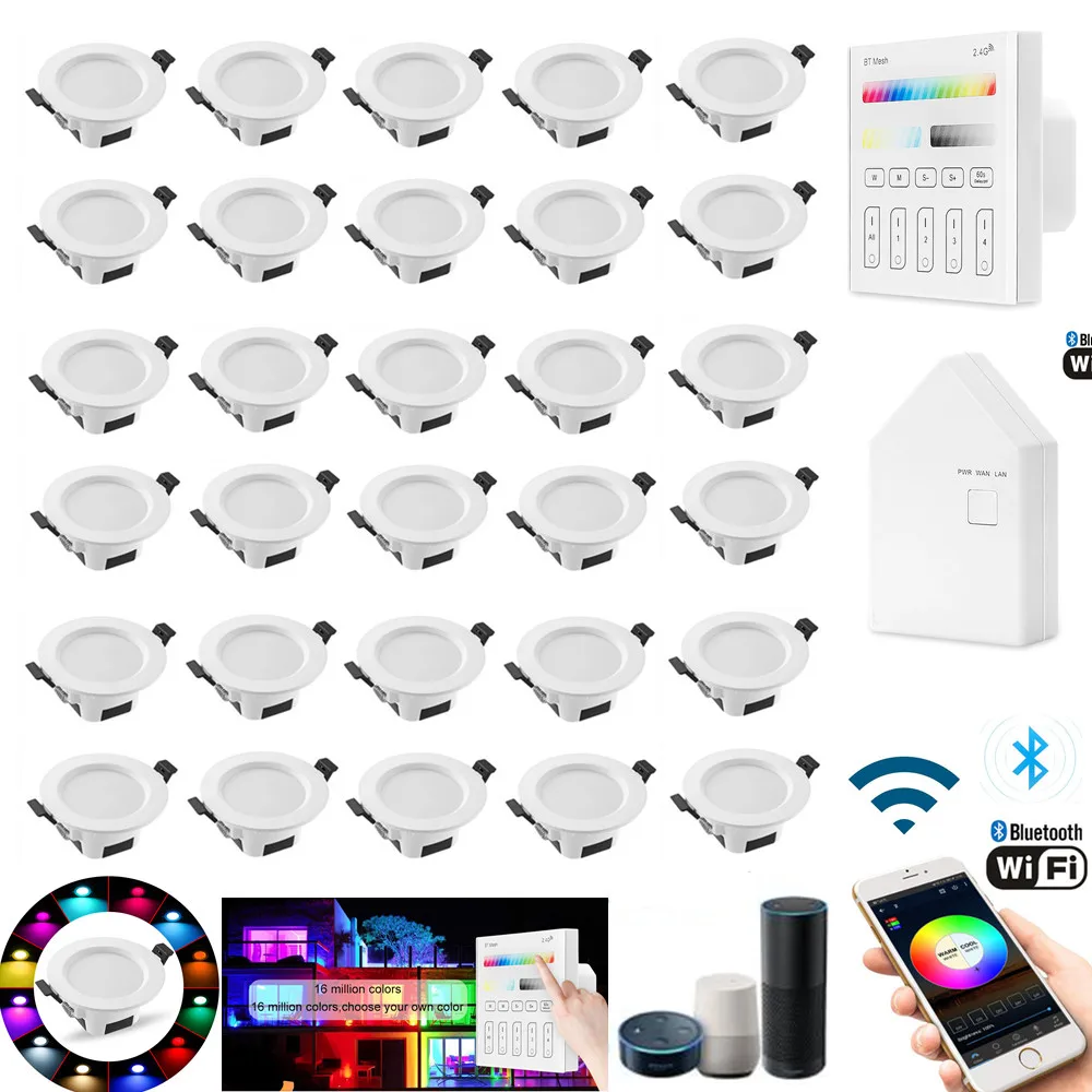 Xuuyuu RGBW LED Downlight Smart Ceiling Multi Color Lighting WiFi Voice App Control Lamp Compatible with Alexa GoogleHome