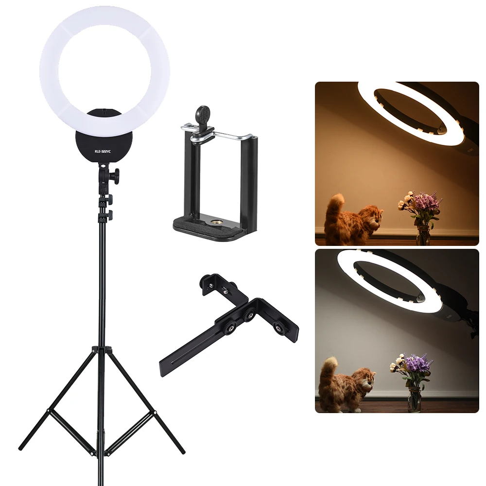 

16" LED Video Ring Light Dimmable Fill-in Light Lamp 32W 3000-5600K Ring Light w/White Filter Carry Bag+Light Stand+Phone Holder