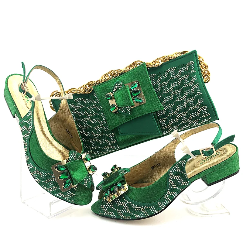 

2020 Hot Sale Italian Matching Shoes and Bag Set Wedding Ladies Italian Shoes and Bag Set Decorated with Rhinestones