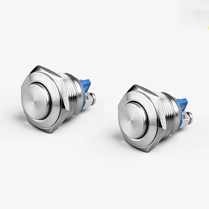 

16mm Metal Push Button Switch Waterproof Nickel Plated Brass 1NO Round High Flat Momentary Self-reset Reset Car Engine PC Power