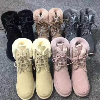

2019 Winter Shoes Women Fashion Brand Real Leather Snow Boots Plush Ladies Warm footware With Fur Female botas mujer Ankle Boots