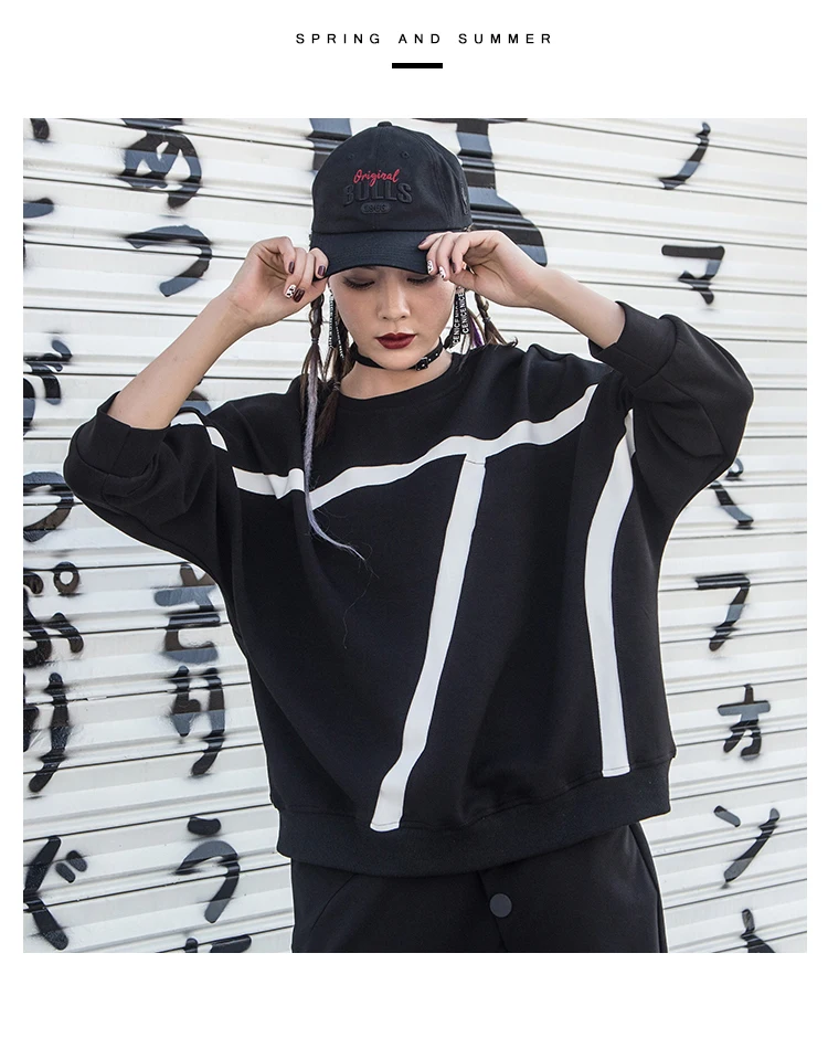 Autumn Fashion Black white Patchwork Cotton Sweatshirts Womens Long Sleeve Sweatshirt Hoodies Tops Hit color Pullover