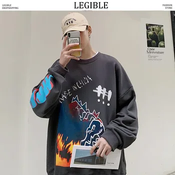 

LEGIBLE New 2020 Korean Hoodies Sweatshirts Men Funny Printed Pullover Sweatshirt Hoodies Casual Loose Men Sweatshirt Men